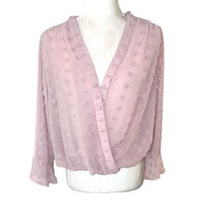 Solitaire Blush Pink Chenille Dot Faux Wrap Crop Blouson Top - L